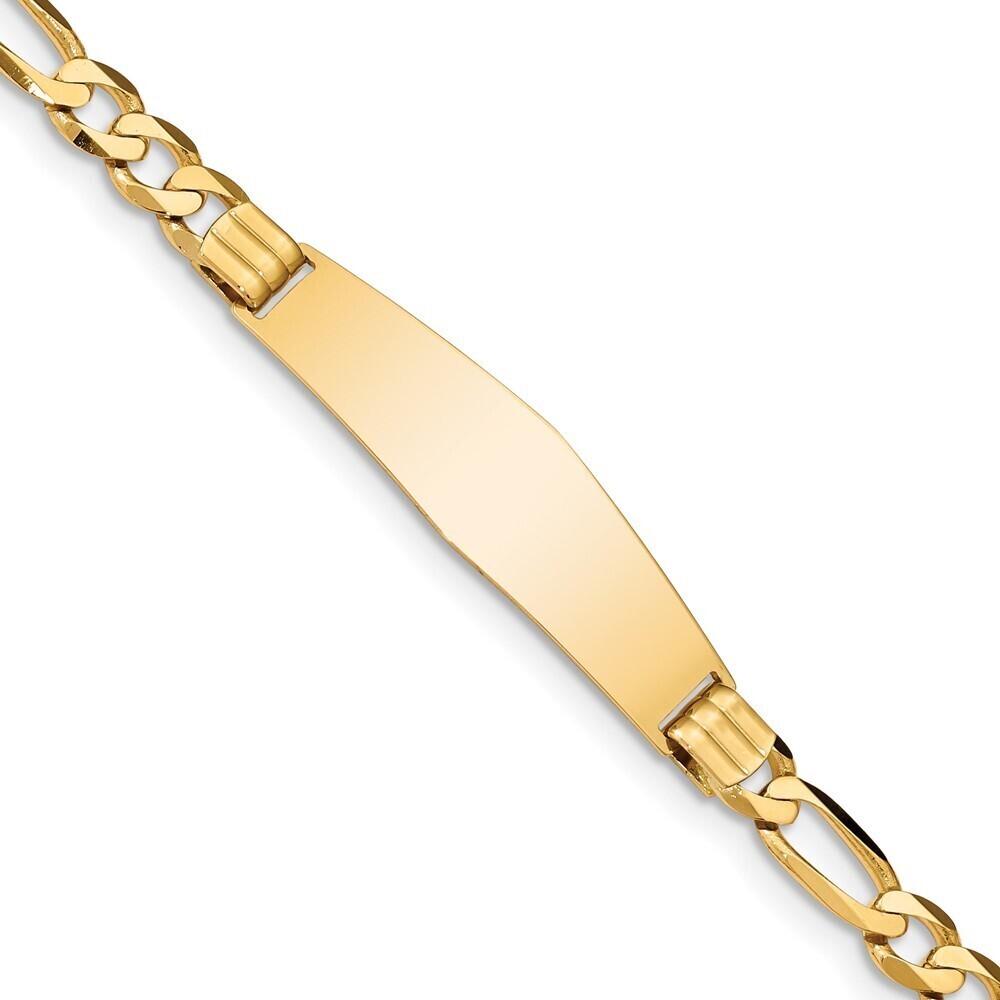 14k Yellow Gold Figaro Soft Diamond Shape Id Bracelet